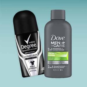 Free Dove Men Care 2-in-1 Shampoo and Conditioner and Men`s Degree Ultra Clear Black + White Dry Spray Antiperspirant