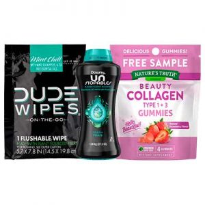 Free Nature's Truth Collagen Gummies, DUDE Wipes - Mint Chill and Downy Unstopables