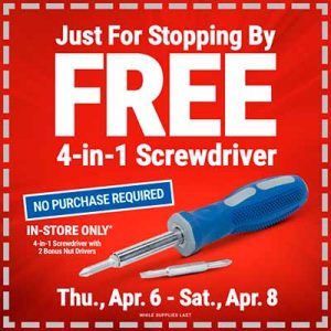 Free 4-in-1 Screwdriver at Harbor Freight