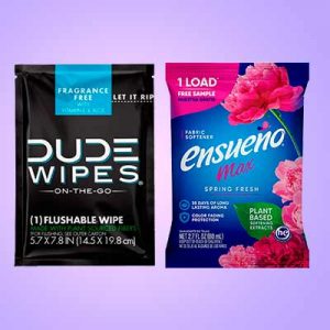 Free Ensueno Fabric Softener, DUDE Wipes - Fragrance Free and Member's Mark Coffee Pods