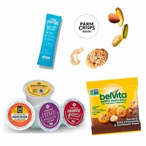 Free belVita Energy Bites, Vital Proteins Collagen Peptides, ParmCrisps Ranch Flavored Snack Mix, Member's Mark Coffee Pods